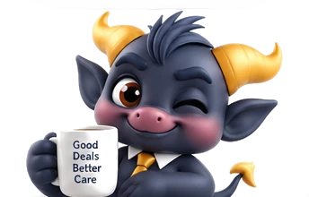 The IMP with a mug reading Good Deals Better Care